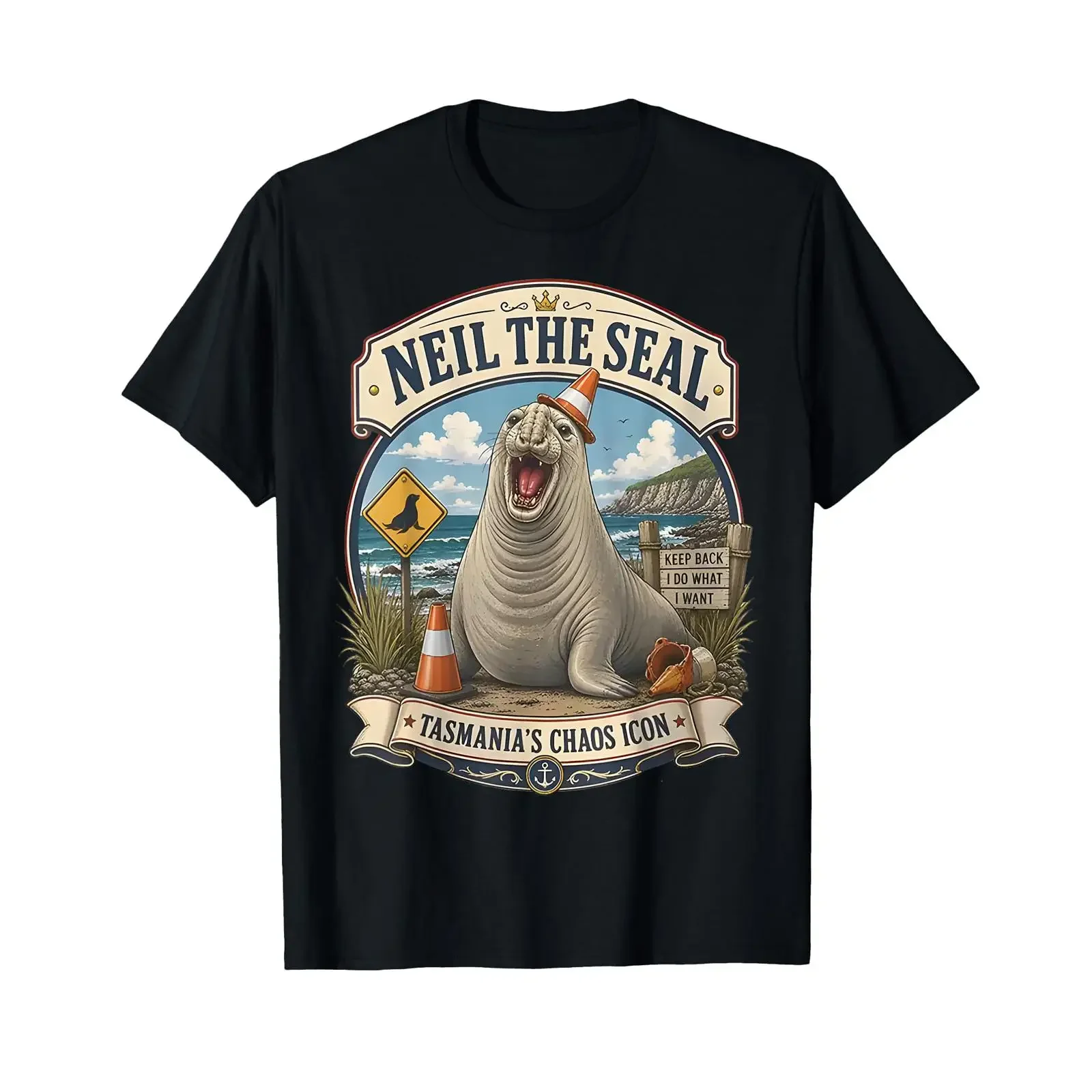 Neil the Seal T Shirt vintage Washed fashion Top For Everyday Wear Unisex Breathable Slightly Stretched graphic streetwear