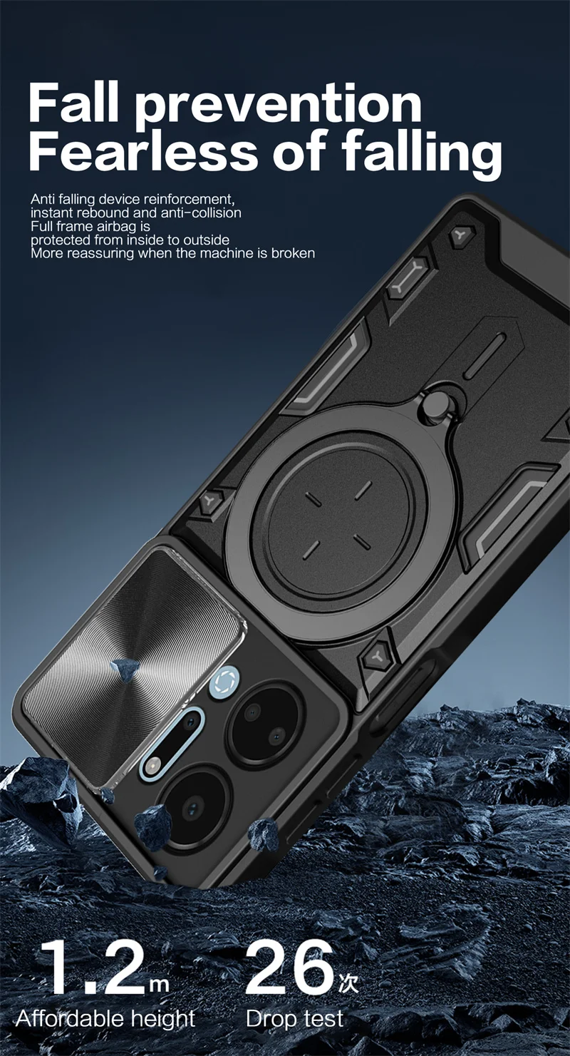 

Для Honor X7A 4G чехол Slide Lens Protect Armor Shockproof Phone Чехол Coque For Honor X7a 4G Чехол-держатель с кольцом