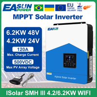 Easun 6.2KW 4.2KW solar inverter 48vDC 24VDC hybrid mppt 6200W pure sine wave hybrid charge controller 120A off grid On Grid