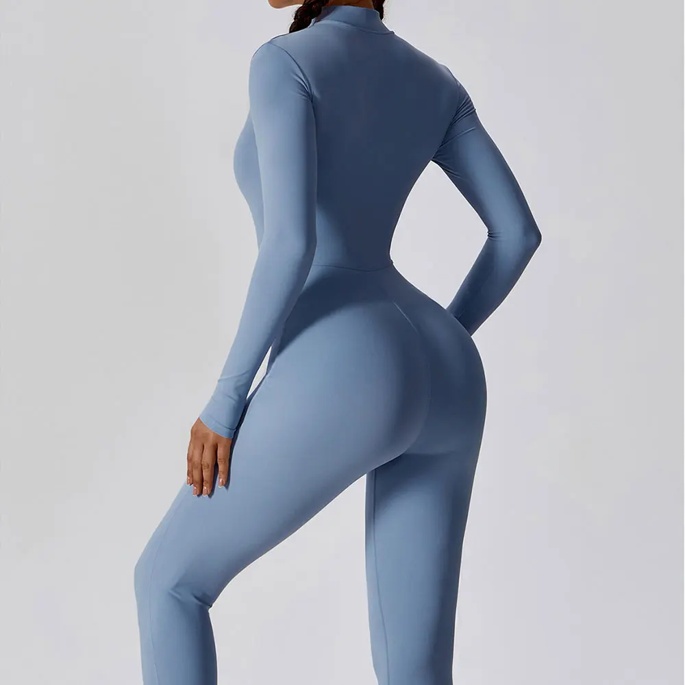 Traje de una pieza con cremallera para mujer, conjunto de Yoga de manga larga, ropa de gimnasio, Boilersuit de entrenamiento, ropa deportiva de alta