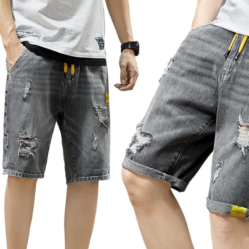 

2024 Men's Denim Shorts Summer Wearing Loose Men's Pants with Elastic Waist