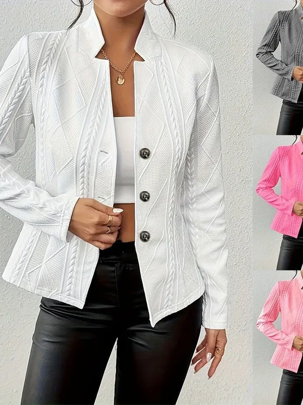 

Casual Button Patterned Small Suit Jaet Women's Floral Print Long Sve Workwear Iron-Free Treaent Stand Collar Outerwear