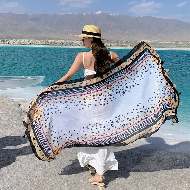 90x180cm Thinness Travel Beach Sunscreen Scarve Bikini Large Shawl Sarong Wrap Scarf Women Brazilian Swimsuit Bathing Cover-ups