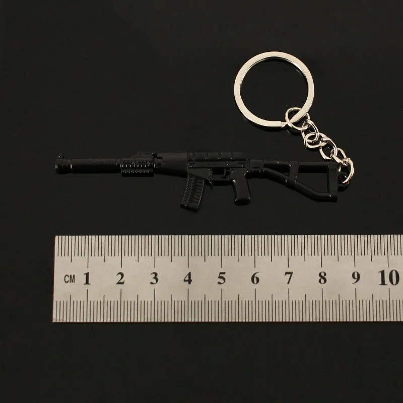 9CM Mini Gun Model Keychain AC-VAL Model Jewelry Weapon Metal Pendant Key Chain Bag Car Key Holders Gift For Kids Men