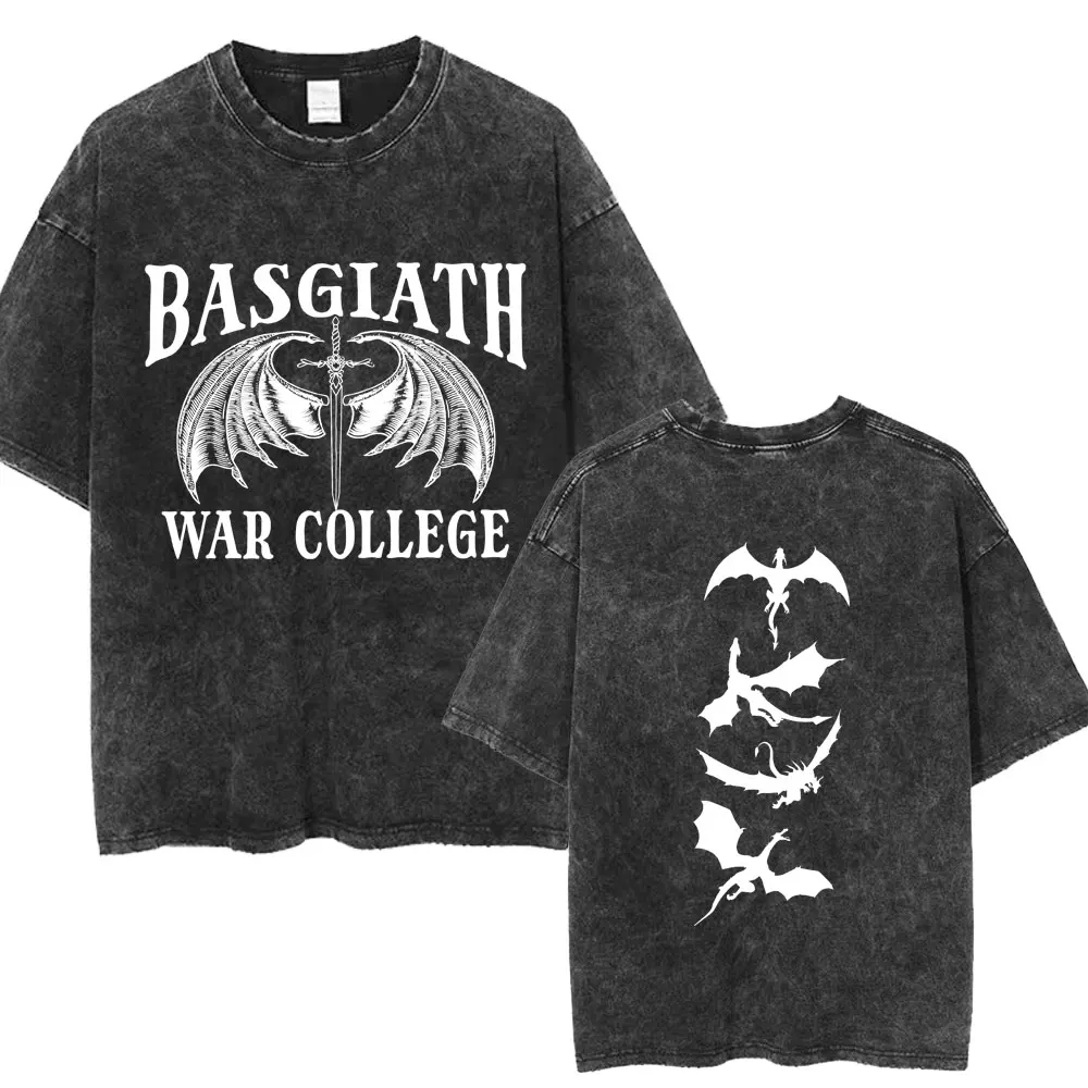 Basgiath War College Riorson House Washed T Shirt Fourth Wing Dragon Rider T-shirt Men's Fashion Cotton Oversized Tshirt Gifts image 5