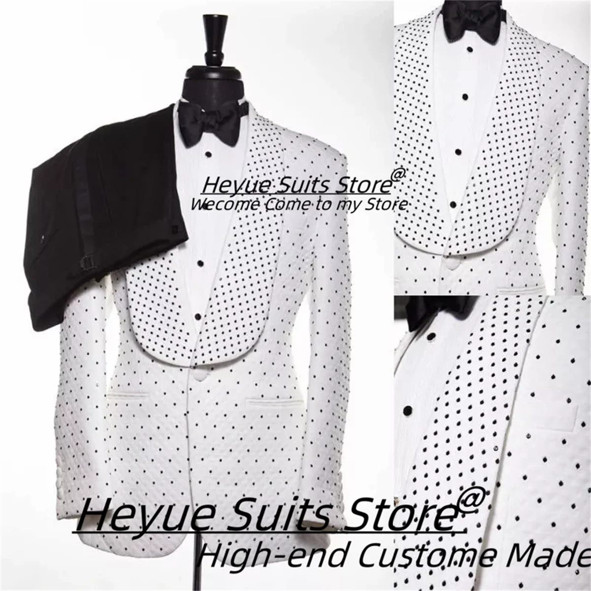 

Magnificent Beaded Stones Groom Wedding Tuxedos Customized Slim Fit Shawl Lapel Groom Wedding Tuxedos 2 Pieces Sets Ropa Hombre