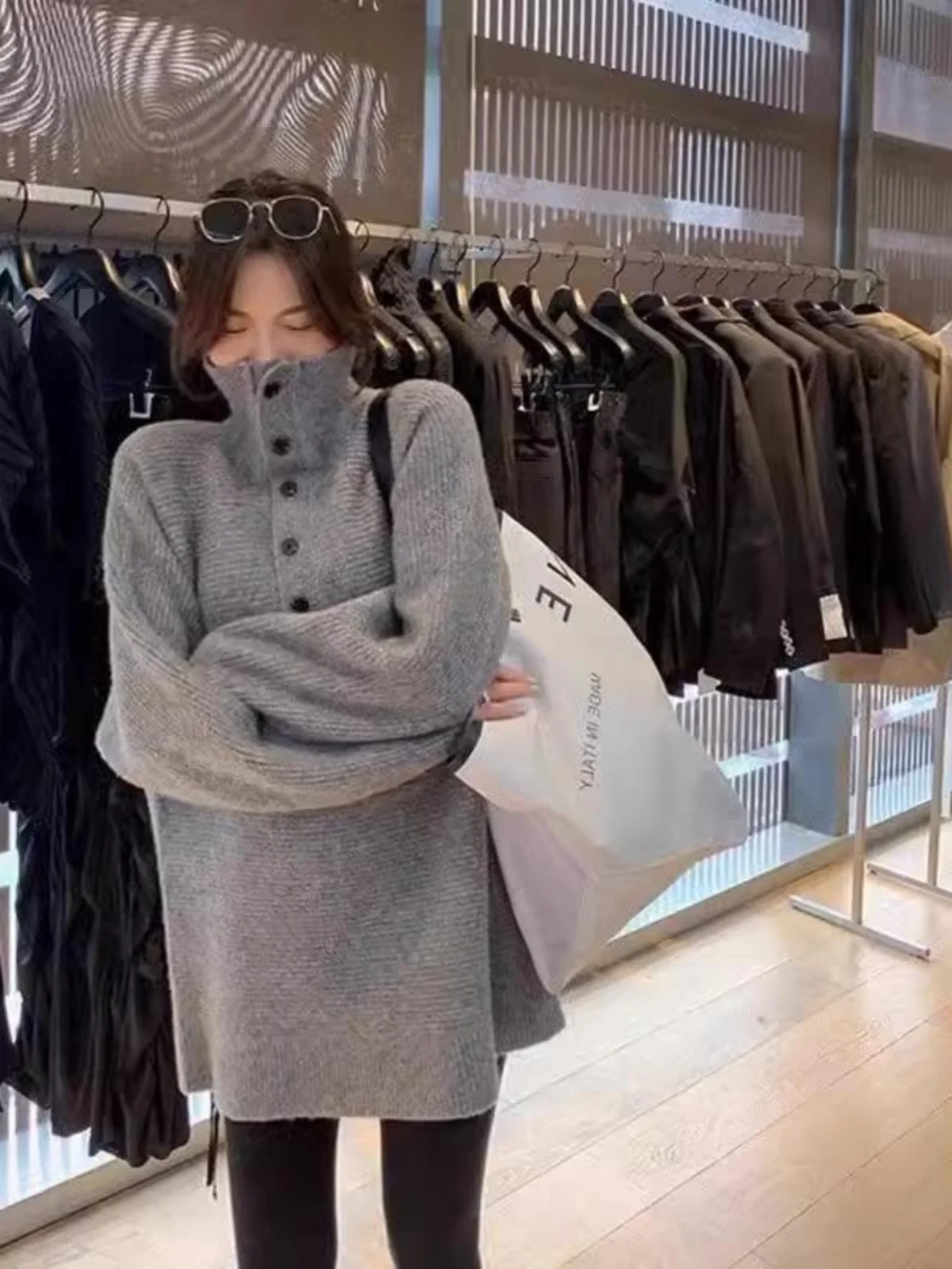 

plus Size Autumn Winter Knitted High Collar Sweater Long Casual Sle Women's Base irt for Plump MM Comfortable Loose Fit