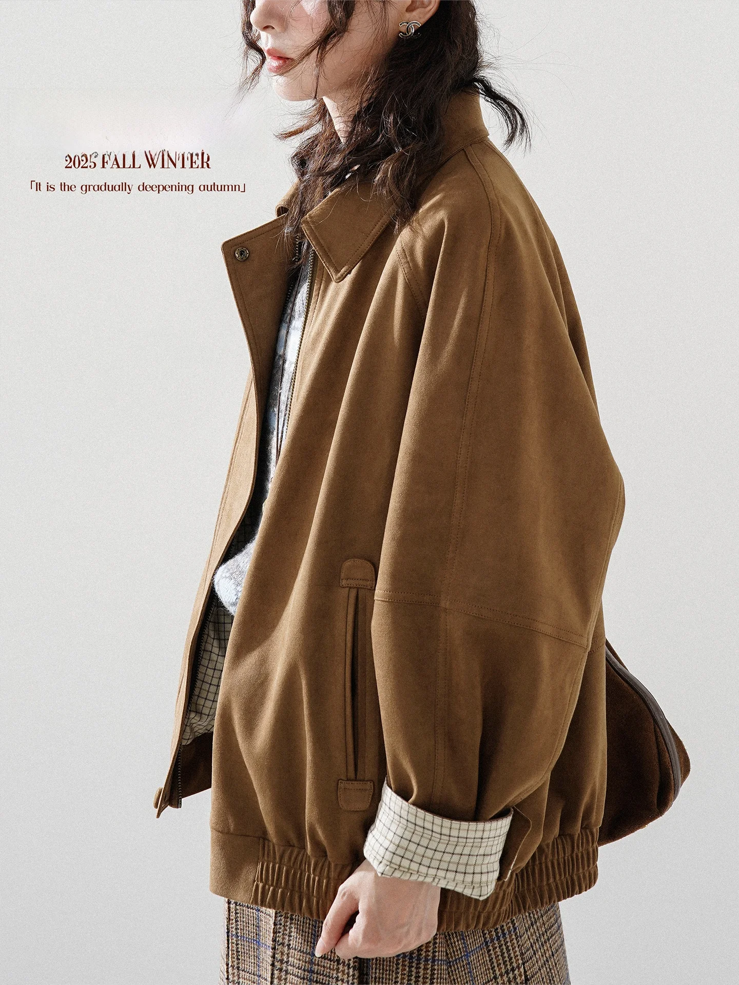 

Винтажная коричневая байкерская куртка-пилот для женщин, свободного кроя, из полиэстера, с длинными рукавами, на молнии, без капюшона