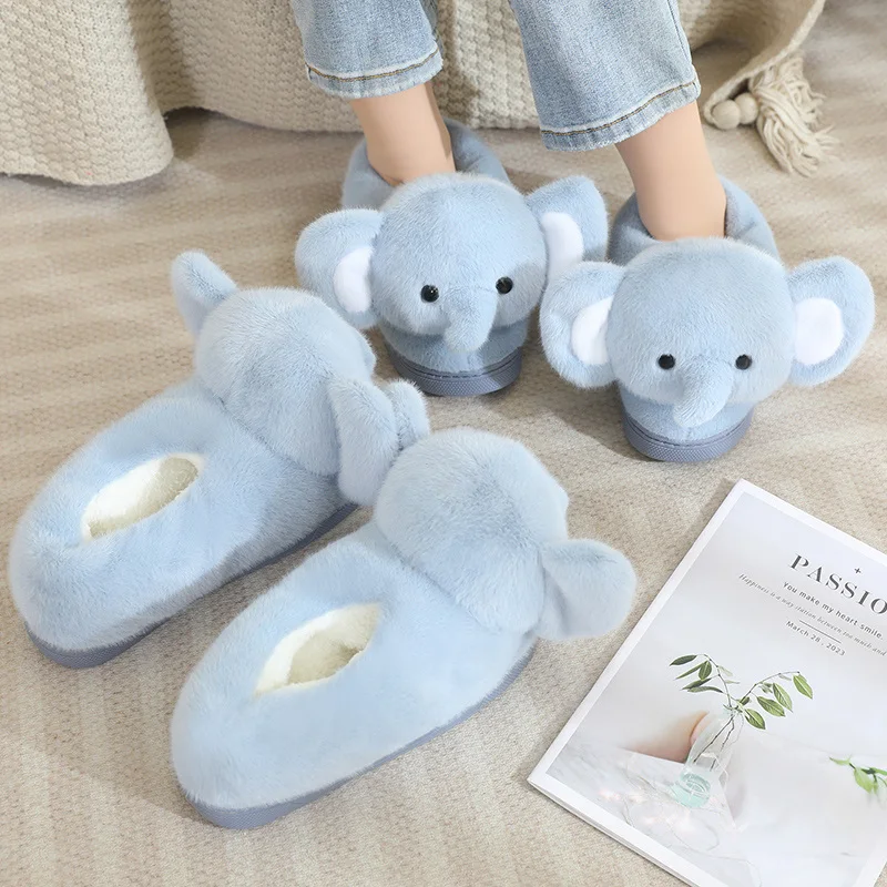 Scarpe in cotone per la casa con elefante adorabile Scarpe calde in peluche Pantofole comode Ragazzo Ragazza Coppia Scarpe soffici Suola spessa Regali antiscivolo