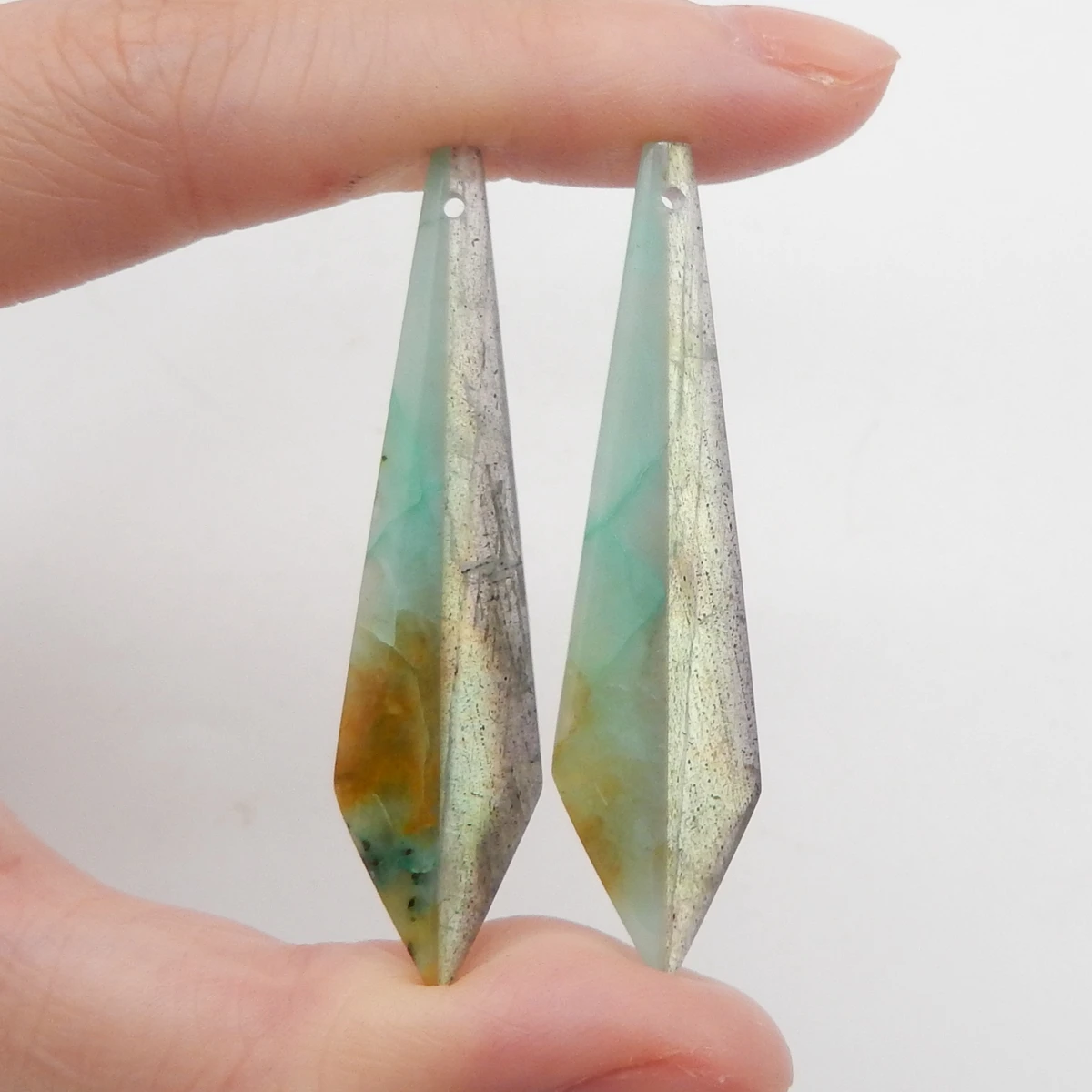 Natural Chrysocolla and Labradorite Intarsia Earrings for Women, Gemstone Earrings Beads for Jewelry Making