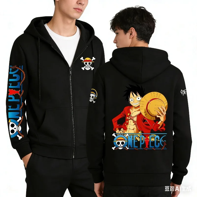 

2026 Spring Anime Zip Up Pullover Hoodie Men Women One Piece Luffy Casual Streetwear Y2k Graphic Print Long Sleeve Jacket Tops