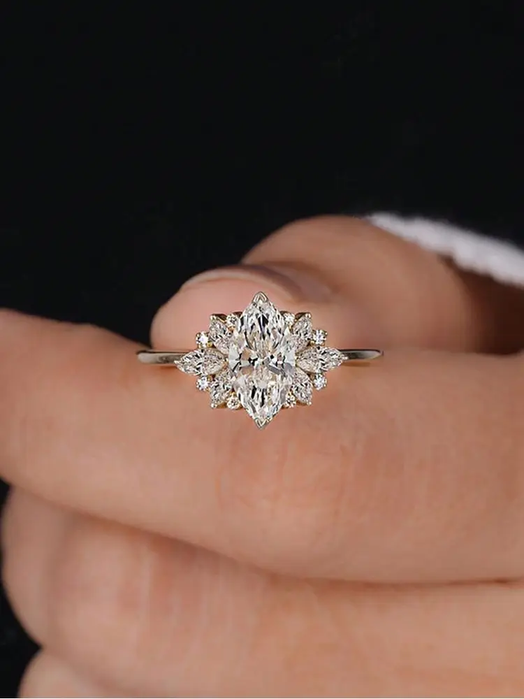 925 Sterling Silver Fashion Golden Marquise Series Zircon Ring For Women Anniversary Wedding Simple High Quality Fine Jewelry