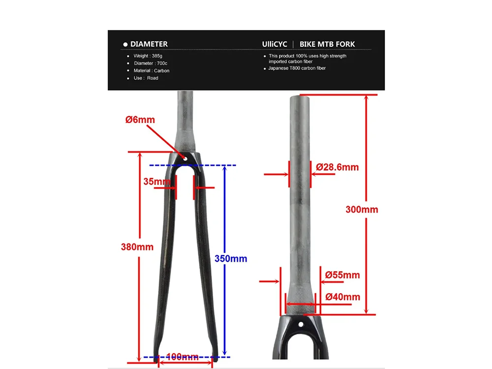 Ullicyc Road Bike 700C Carbon Tapered & Non-tapered Fork 1-1/8 V Brake Quick Release 3K Matte Finish