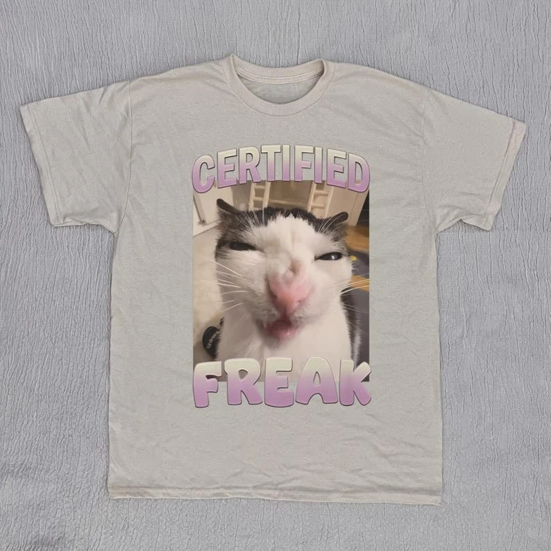 Kaos Retro Lucu Motif Emoji Kucing Unik, Kaos Kucing Retro Cuci Lama, Hadiah untuk Pecinta Kucing, Kaos Lengan Pendek Remaja Lucu