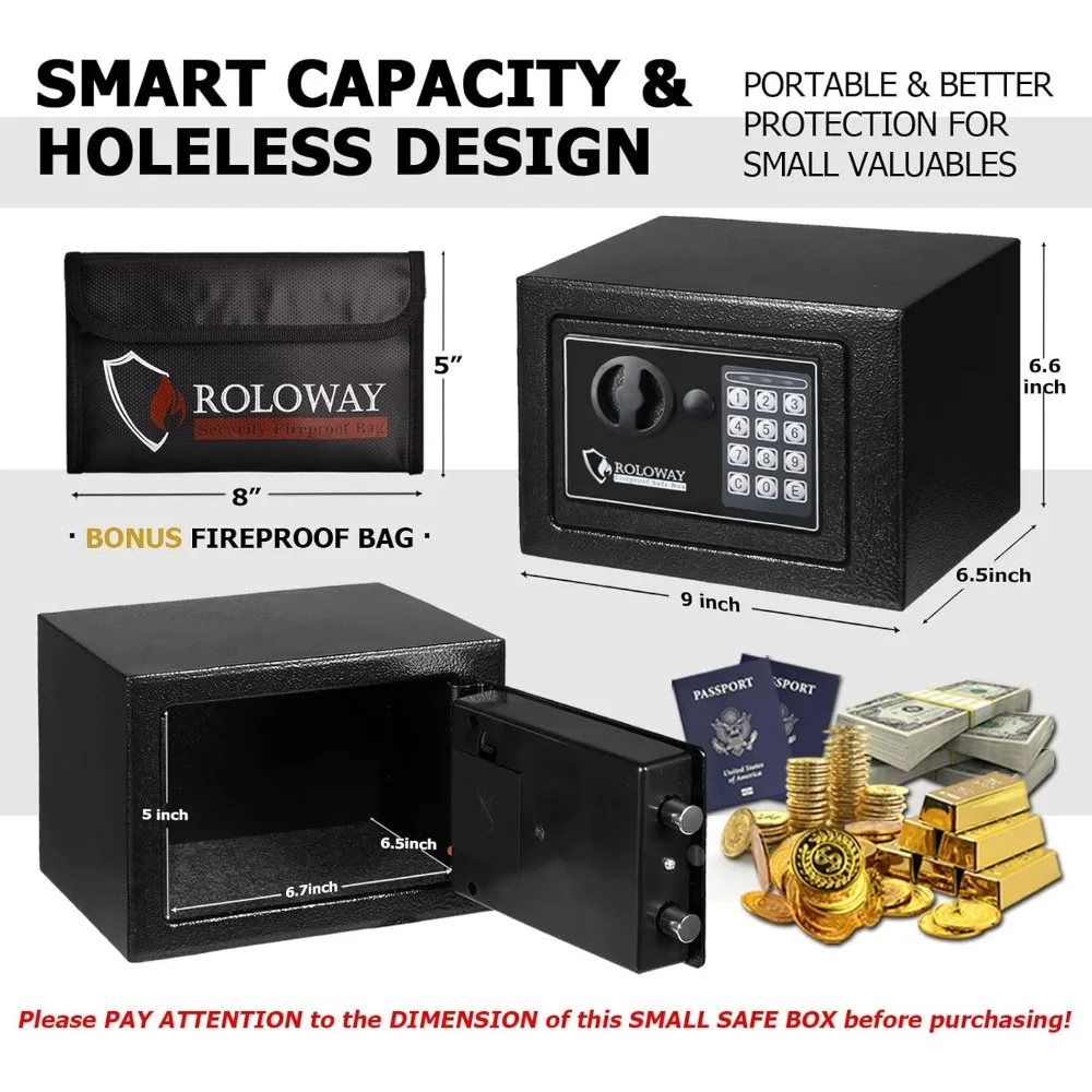 Cassetta di sicurezza per soldi in acciaio per la casa con salvadanaio ignifugo per contanti nascosti, cassetta di sicurezza con chiavi e tastiera (nero)
