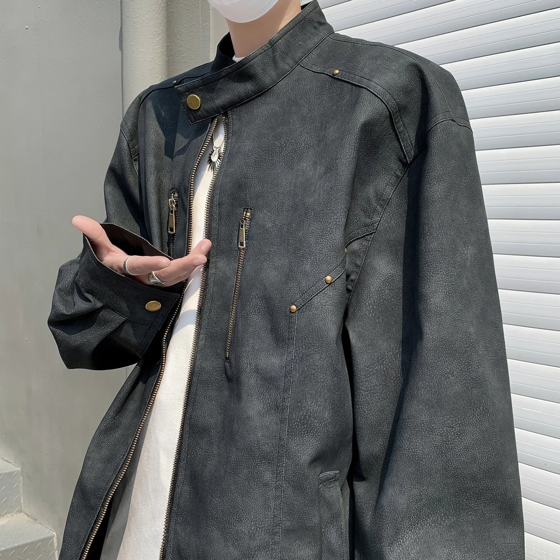 

2024 Men's Faion Retro American Motorcycle Leather Jaet Casual Pilot Coat Loose Street Sle High Street Versatile