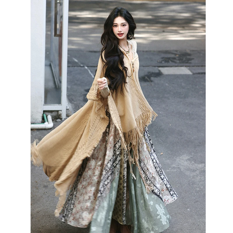Beach Style New Spring Summer Women Casual Loose A-line Print Patchwork Ankle-length Skirt High Waist Good Quality Skirts T70