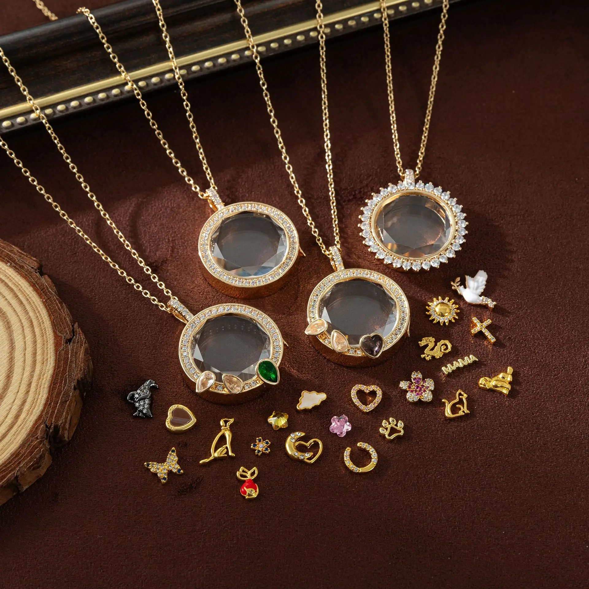 

DIY Customizable Memory Locket Necklace, Round Crystal Zircon Openable Pendant Mini Charm Personalized Handmade Jewelry Gift