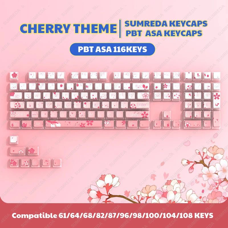 For WOB RAINY75 Sakura Theme Keycaps PBT DYE SUB Pudding Keycaps ASA Profile Backlit Translucent Keycap For LEOBOG Hi75 Hi8 AL65