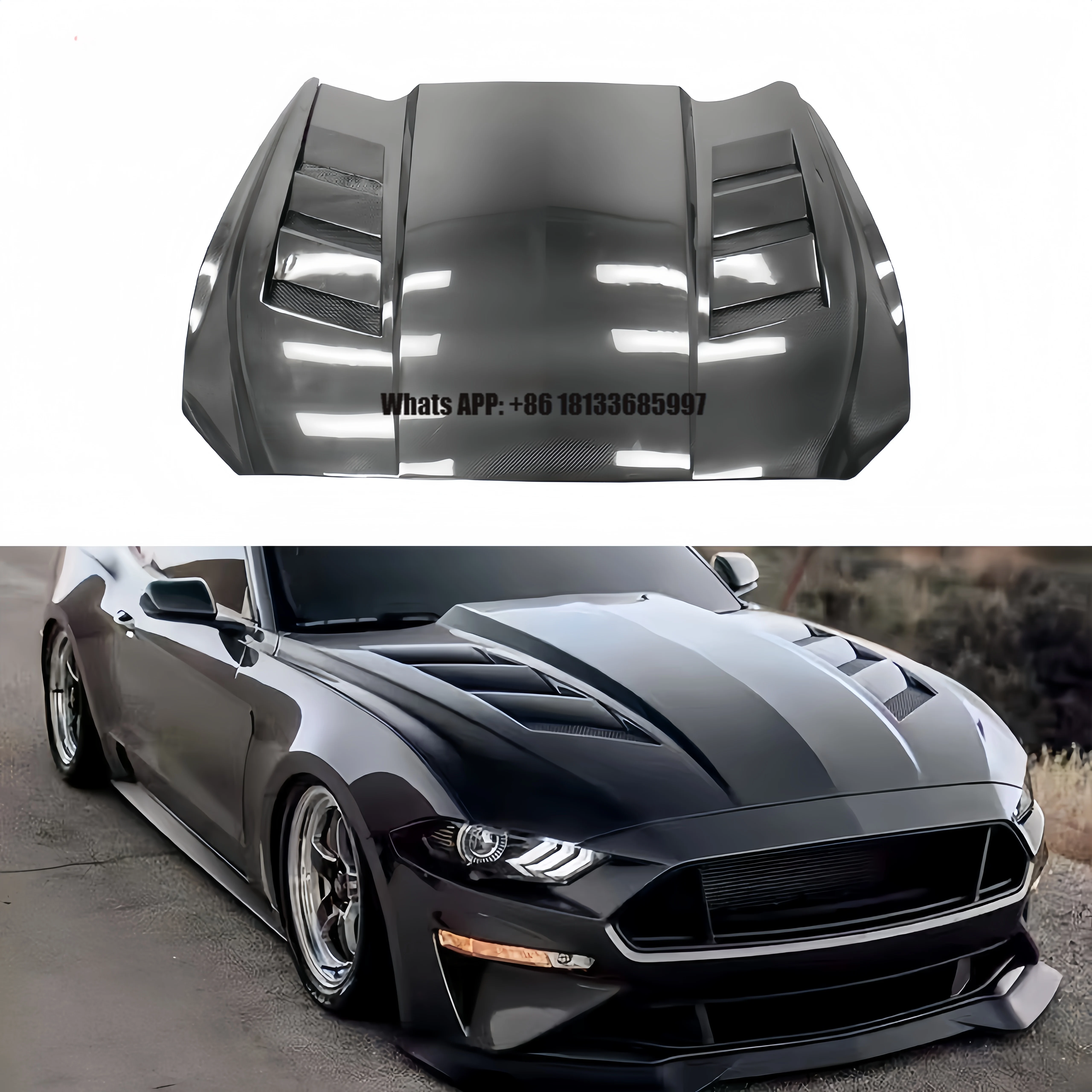 

New Carbon Fiber Engine Cover for Mustang AC Style Open Hole Front Hood Bolts Car Accessories Manufacturing Purpose Black