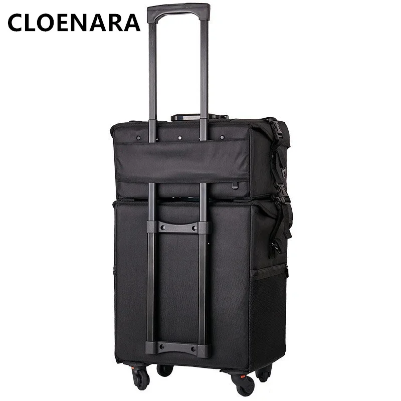 COLENARA New Style Makeup Box Women\'s Beauty Manicure Toolbox Oxford Cloth Large Capacity Two-in-one Trolley Rolling Makeup Box