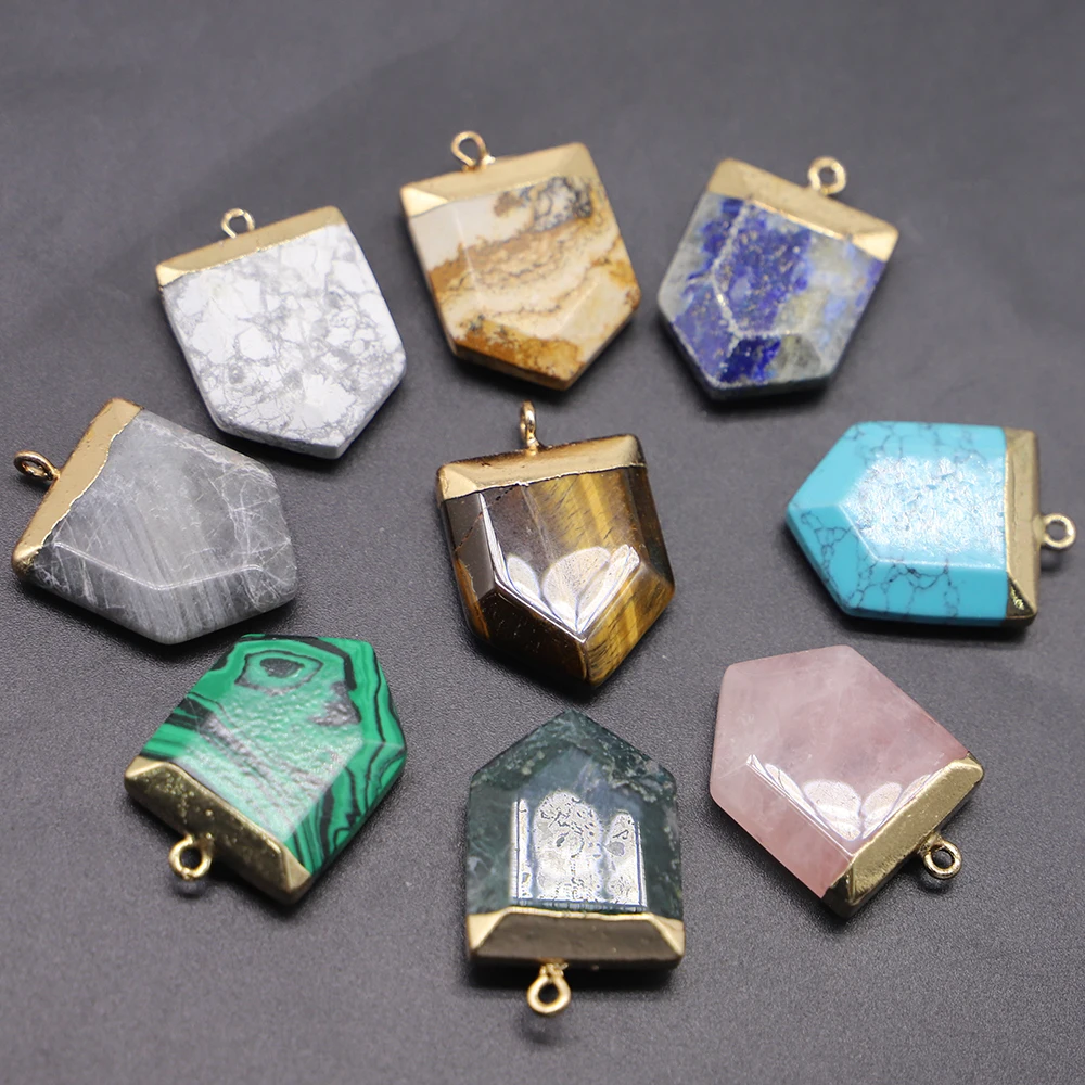 Natural Stone Arrow Pendant Gold Necklace Green Aventurine Rose Quartz Turquoise Reiki Charm DIY Accessories Jewelry Making 6Pcs