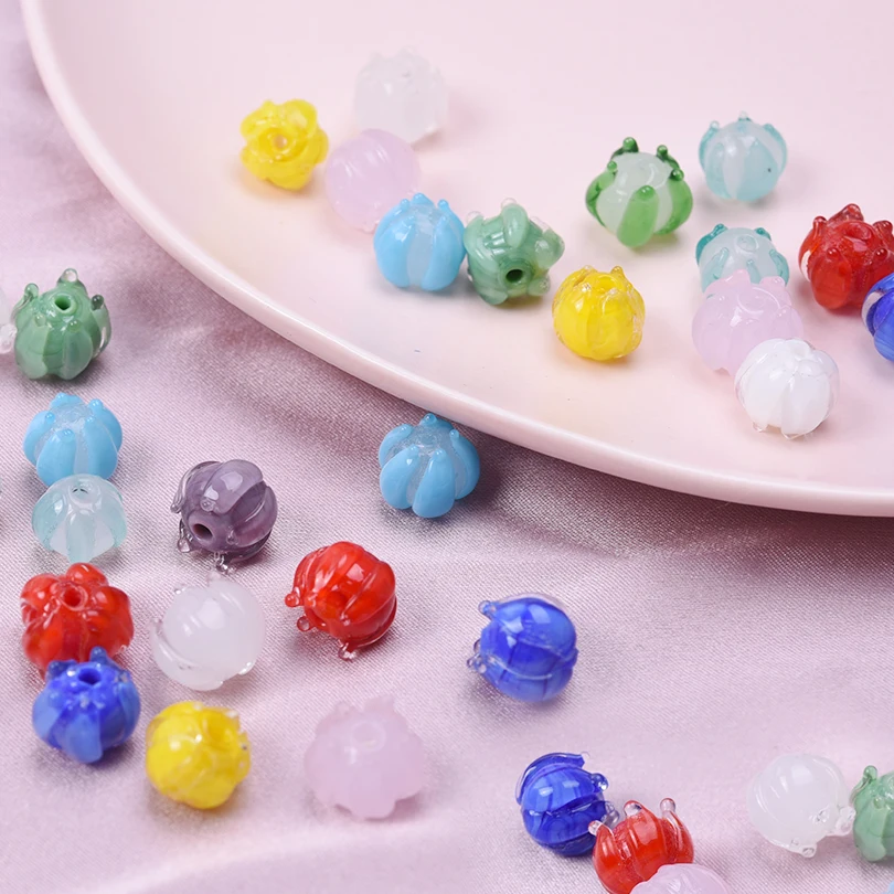 15/Pcs 11Color Glass Bell Flower Beads Diy Bag Pendant Keychain Accessory Lampwork Doll Piercing Beads Bell Orchid Bead String