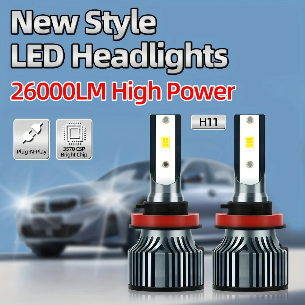 Led Headlight H8 H9 H11 Plug-N-Play, High Power 26000LM Ultra-white 3570 CSP Chip Super Bright, High Low Beam, 80000hrs Lifespan