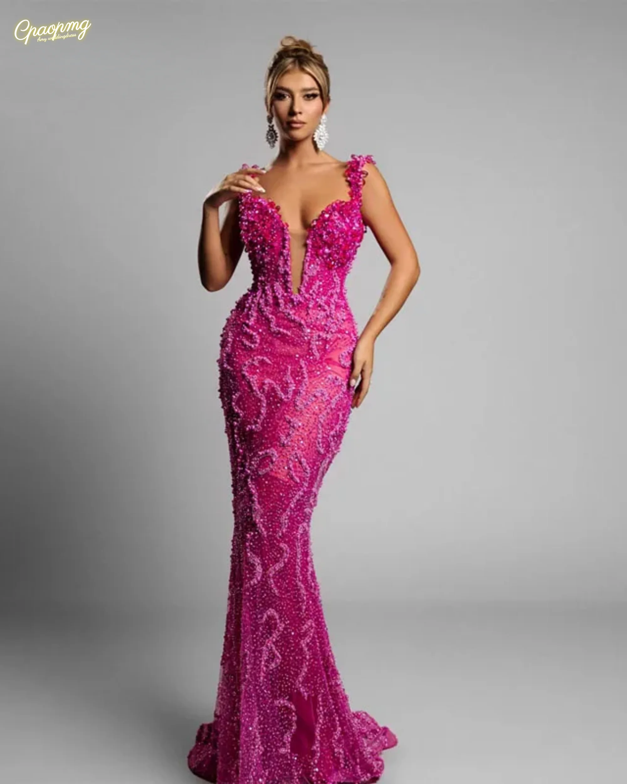 Vestido de baile de cristais glamourosos personalizados para mulheres beadings trompete sem mangas vestidos de festa