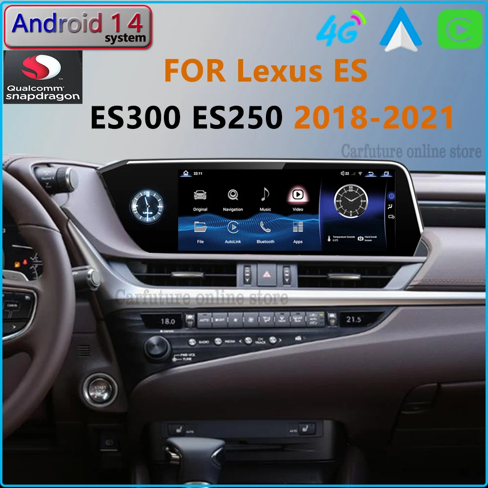 Android 14 Qualcomm For Lexus ES200 ES350 ES400 2018 2021 CarPlay Car Radio Stereo GPS Navigation Auto Netflix Multimedia Player