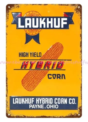 bar accessories and decor Laukhuf Hybrid seed corn ranch farmyard metal tin sign