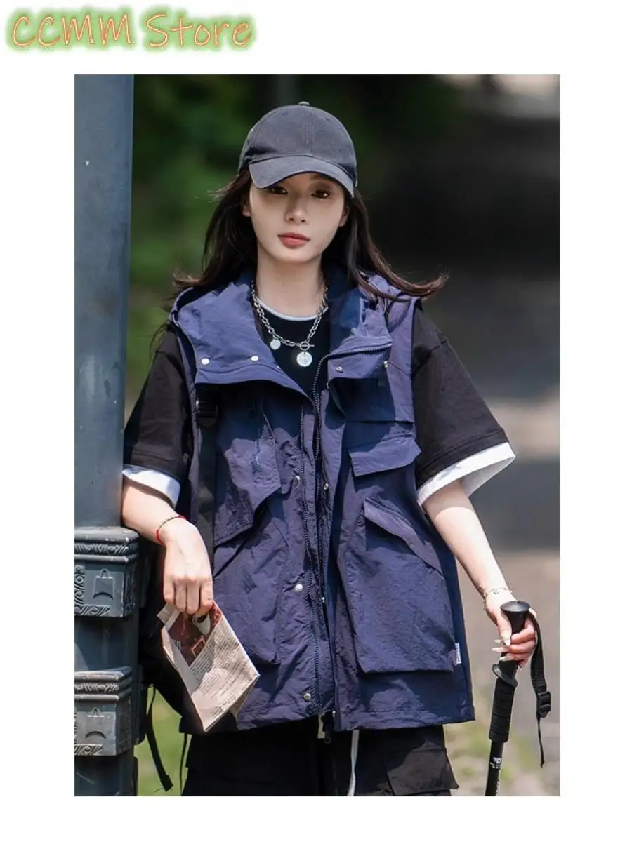 Outdoor Workwear Vest Men's Women's Thin Breathable Multi-ket Mountain Climbing Outerwear Street Sle Zipper Closure Soli...