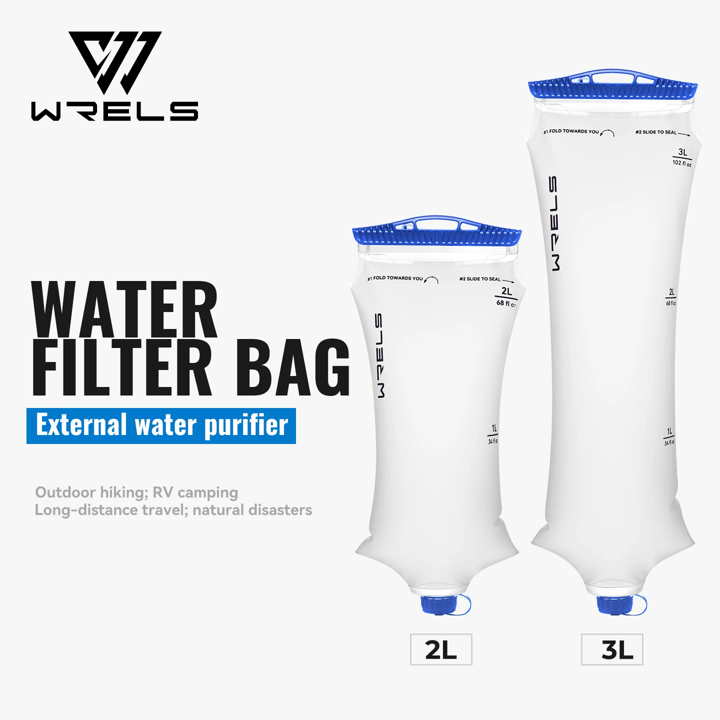 WRELS Survival Water Filter Bag for Water Filtration System Foldable BPA-Free Gravity Water Collection Bag Camping Hiking Emerge