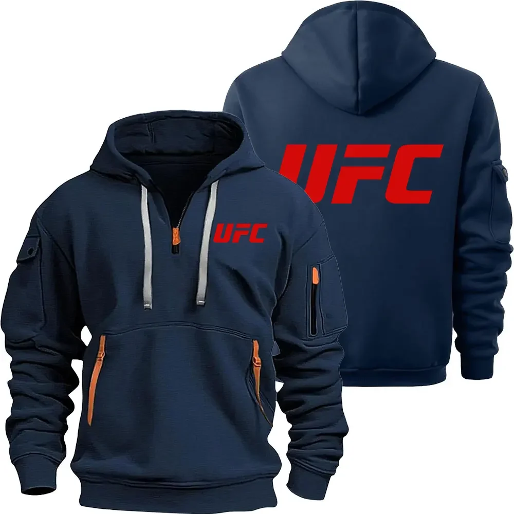 سويت شيرت بقلنسوة بسحاب مطبوع جديد من UFC للرجال في الخريف والشتاء، كاجوال خارجي، رياضي وعصري بقلنسوة #4