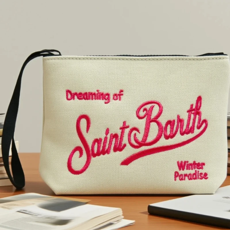 

Designer Handbag 2025 Summer New Off-White Canvas Clutch Bag Women's Storage Bag Daily Casual Simple Travel Lightweight