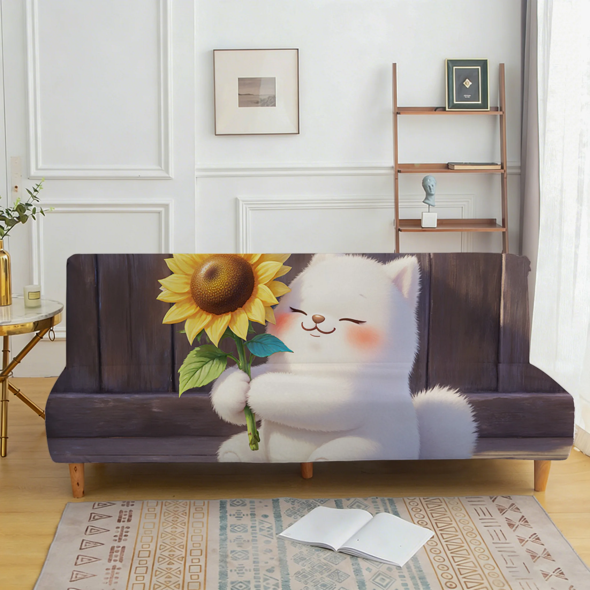 Sunflower bear sofa bed cover, non-slip and scratch-proof furniture protective cover, easy to install