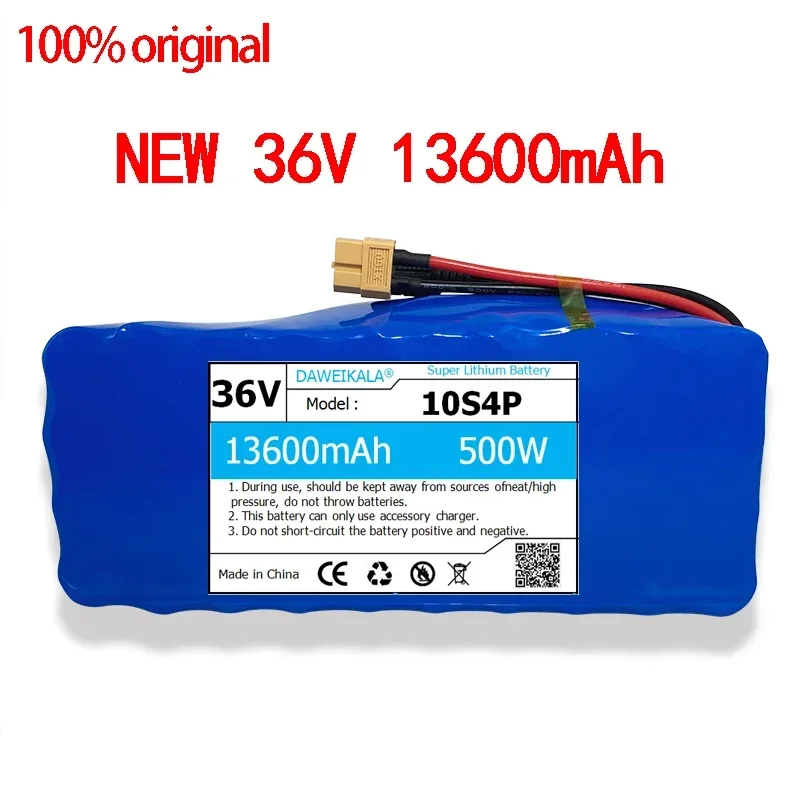 36V Battery13600mAh real capacity 10S4P XT60 18650 Lithium ion Battery Pack 13.6Ah 500W 1000W For 42V E-bk BMS 2A Charger