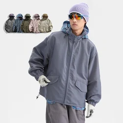 Nylon Jacquard Waterproof Jacket Men Women Outdoor Tack Fashion Loose Casual Plus Size Cargo Jacket Streetwear Techwear Coat