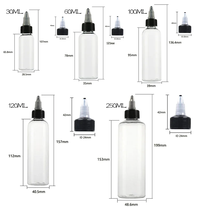 Bouteilles extrudées transparentes en plastique pour animaux de compagnie, échantillons de colle, distributeur de liquide, remplissage d'huile, ajout d'huile, document d'emballage d'émulsion, 30ml-250ml, 10 pièces