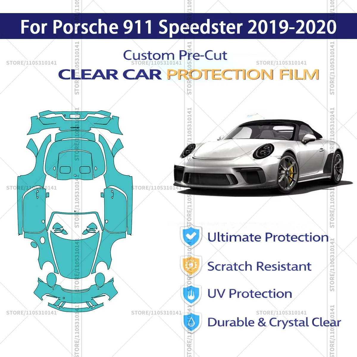 

Защитная пленка PPF для Porsche 911 Speedster 2019-2020, предварительно вырезанная, прозрачная, профессиональная автомобильная пленка