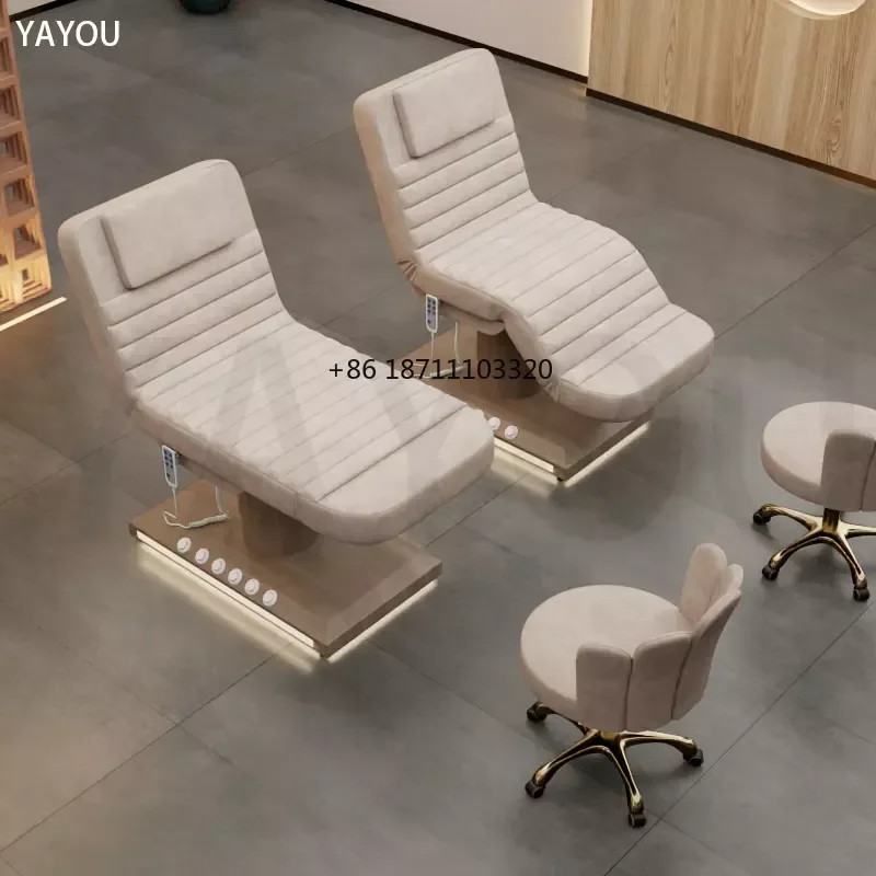 Base de Color madera con Control de pies, mesa de masaje, 3 motores, cama de masaje eléctrica para Spa, tiendas de belleza, cama de masaje Facial