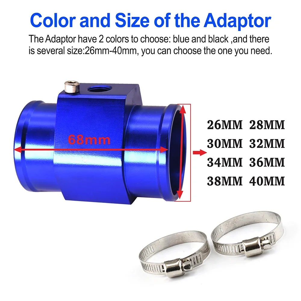 26MM-40MM Blue & Black Aluminium Water Temp Gauge Radiator Temperature Water Temp Joint Pipe Sensor for Car Truck Gauges