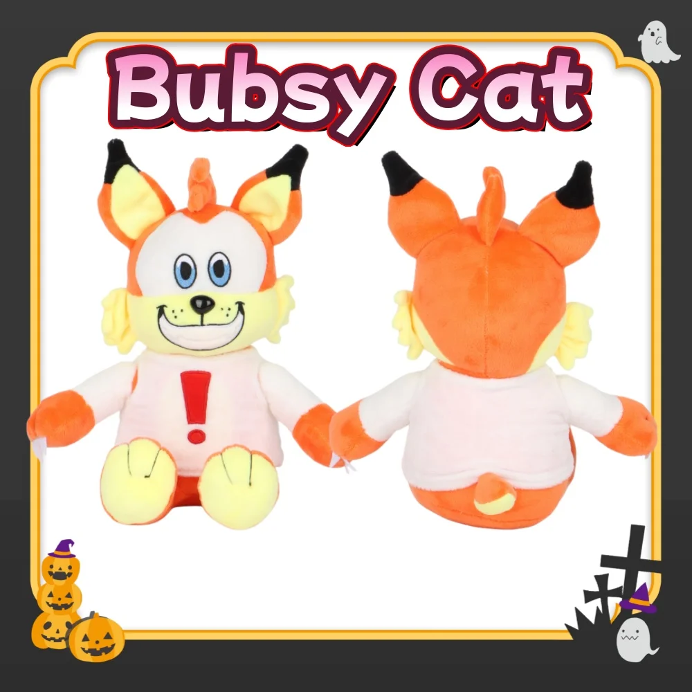 Carino 26 cm Bubsy Cat Peluche Divertente Cartone Animato Gatto Arancione Farcito Cuscino Indossare T-shirt Bianca Con Marchio di Esclamazione Rosso Stampa Peluche