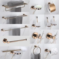 Glossy Rose Gold Bathroom Accessories 304 Stainless Steel Towel Rack Toilet Roll Paper Tissue Holder Double Cup Towel Bar Hooks