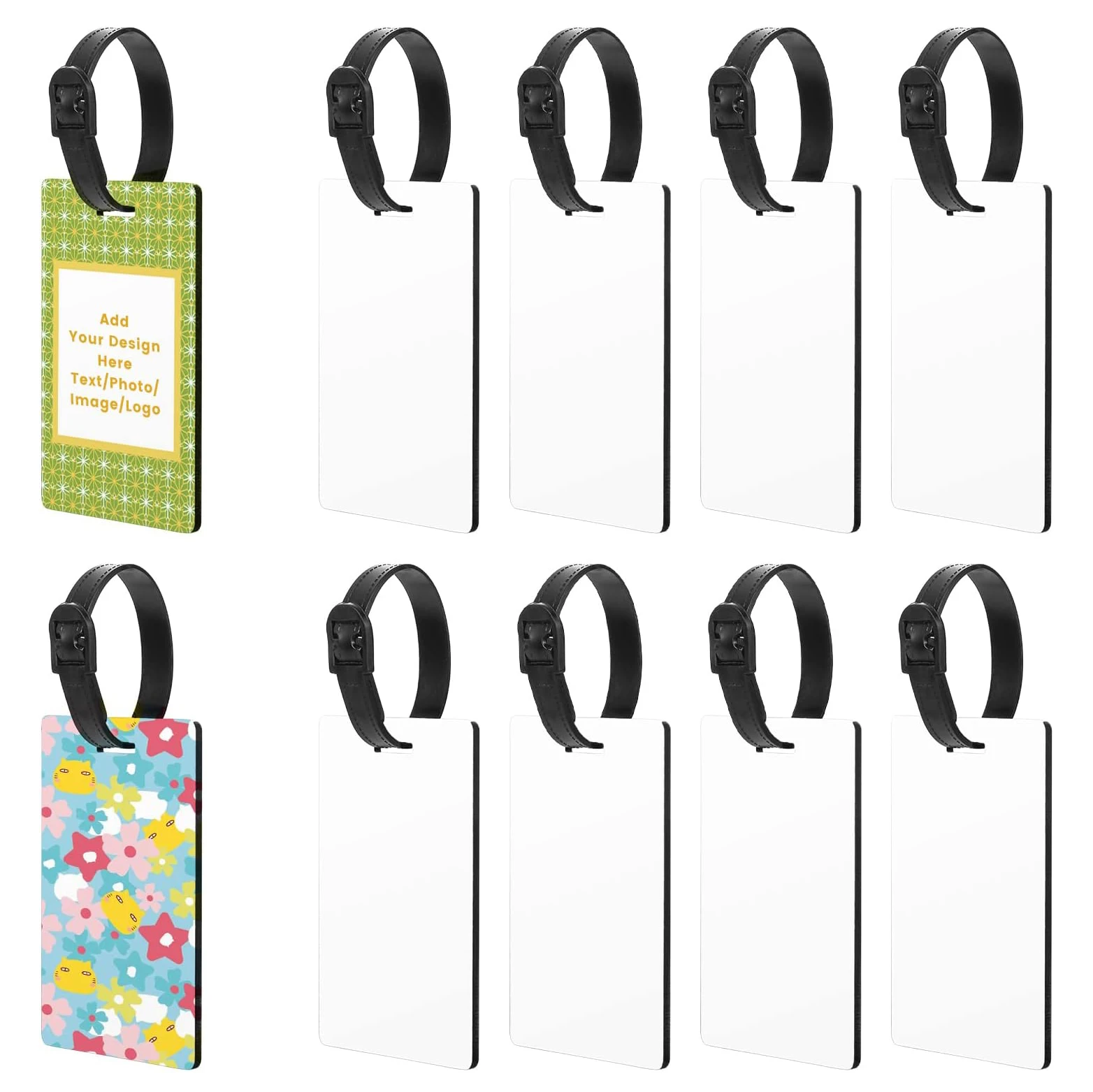 ป้ายกระเป๋าช่องว่างการระเหิด10ชิ้นพร้อมสายคล้องป้ายกระเป๋าสะพายหลังเปล่าสีขาวสัมภาระชื่อสี่เหลี่ยมผืนผ้า MDF สองด้าน I