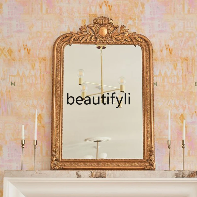 

French bathroom mirror home bedroom art makeup mirror vintage, dining side porch fireplace carved decorative mirror