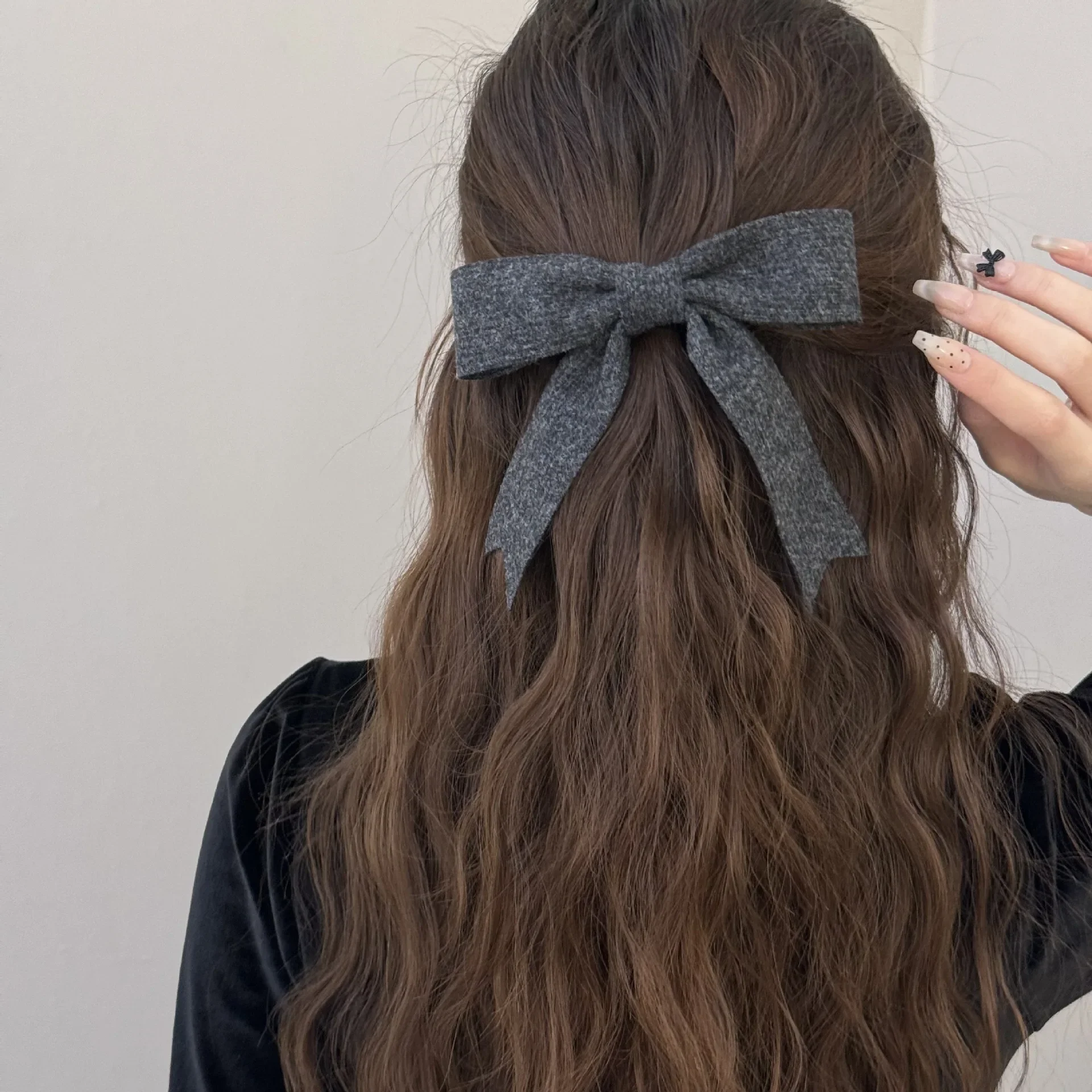 

Корейская модная заколка для волос с бантом и поясом для девочек, осень-зима, темный цвет, серия, весенняя заколка, вязаные плюшевые заколки, аксессуары для волос