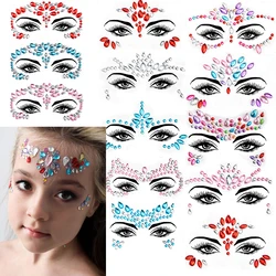 3D Crystal Rhinestone Face Tattoo Stickers - Girls Party Face Decorations with Diamond Temporary Tattoo Masquerade Face Sticker