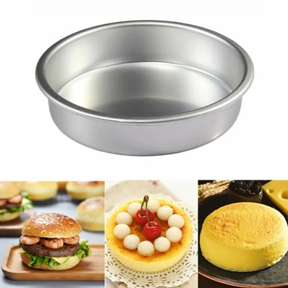 Baking Tool Aluminum Alloy Mold 4 Inch Round Chiffon Cake Plate Solid Bottom Angel Food Oven Big Cake Bread Hamburger Baking Too