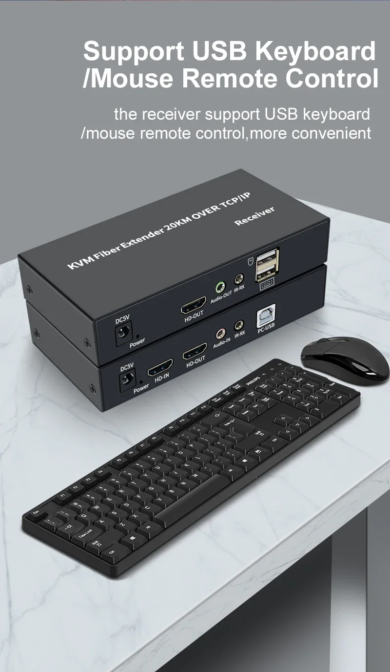 20km HDMI KVM Fiber Extender Over SC Fiber Cable TCP/IP Audio Video Transmitter and Receiver Converter Support PC Keyboard Mouse